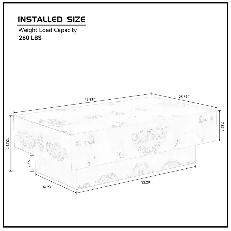 GDFStudio Sabrina 43W Rectangle Pedestal Wood Coffee Table