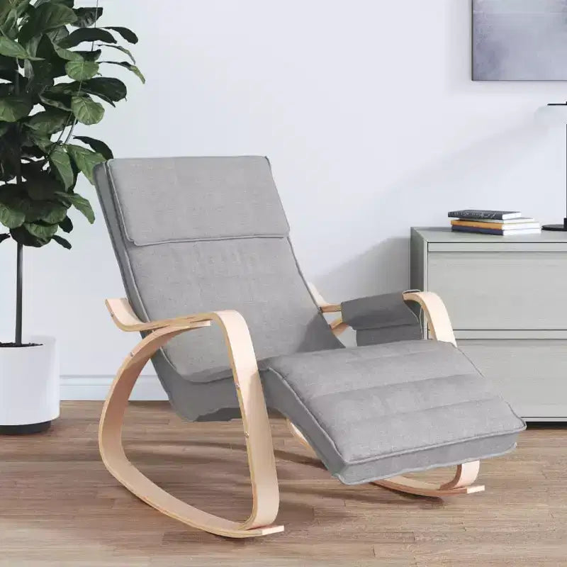 CLIHOME Modern Rocking Chair,Wood Frame with Breathable Fabric Upholstery,Glider Rocker with Pillow for Living Room, Bedroom