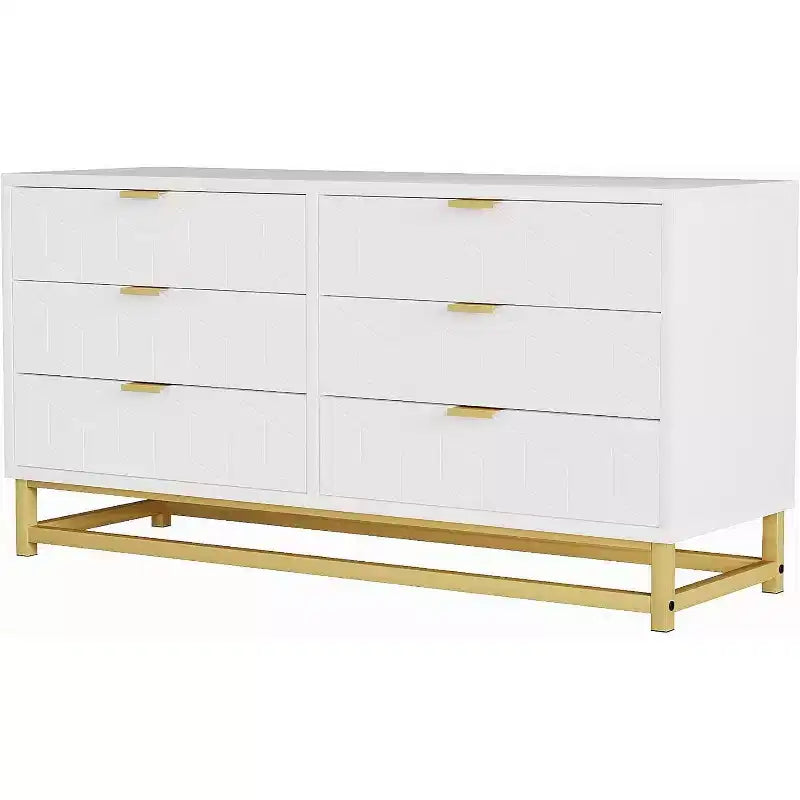Acekool Narrow 6-Drawer Dresser 47.2 - Space Saving Design with Metallic Accents for Bedroom & Entryway Storage
