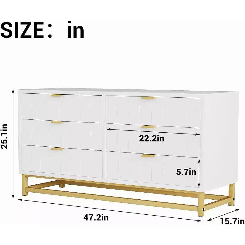 Acekool Narrow 6-Drawer Dresser 47.2 - Space Saving Design with Metallic Accents for Bedroom & Entryway Storage