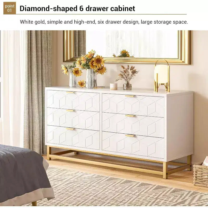 Acekool Narrow 6-Drawer Dresser 47.2 - Space Saving Design with Metallic Accents for Bedroom & Entryway Storage