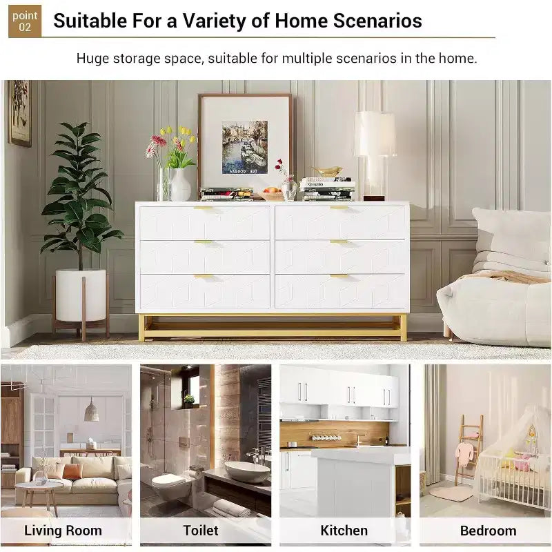 Acekool Narrow 6-Drawer Dresser 47.2 - Space Saving Design with Metallic Accents for Bedroom & Entryway Storage