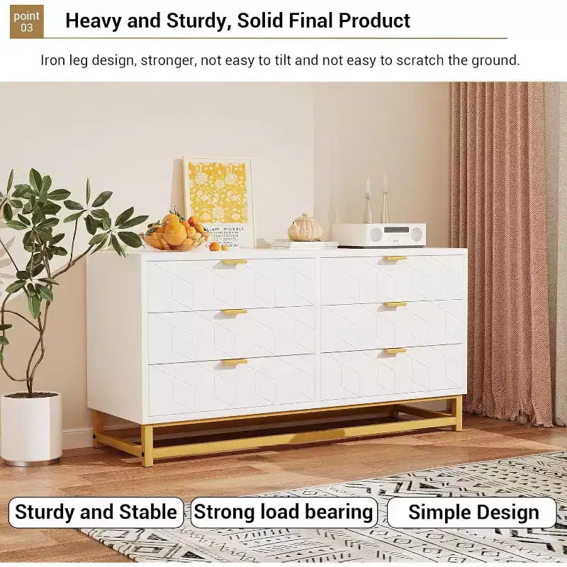 Acekool Narrow 6-Drawer Dresser 47.2 - Space Saving Design with Metallic Accents for Bedroom & Entryway Storage