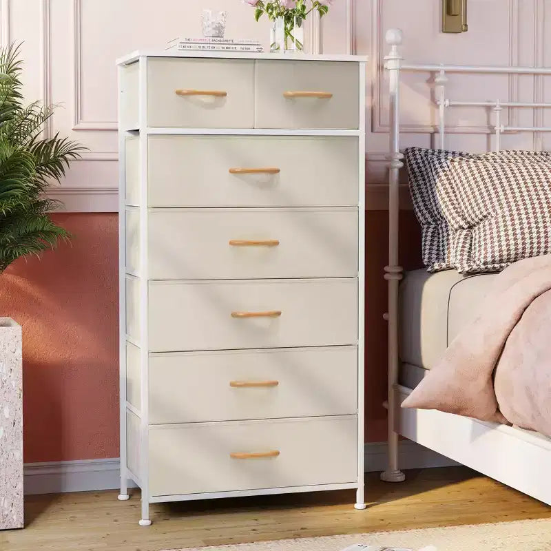 Crestlive Products 7 Drawers Vertical Dresser for Bedroom Storage Tower with Sturdy Steel Frame Wood Top Easy Pull Fabric Bins Handles