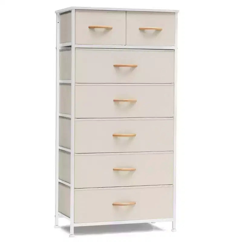 Crestlive Products 7 Drawers Vertical Dresser for Bedroom Storage Tower with Sturdy Steel Frame Wood Top Easy Pull Fabric Bins Handles