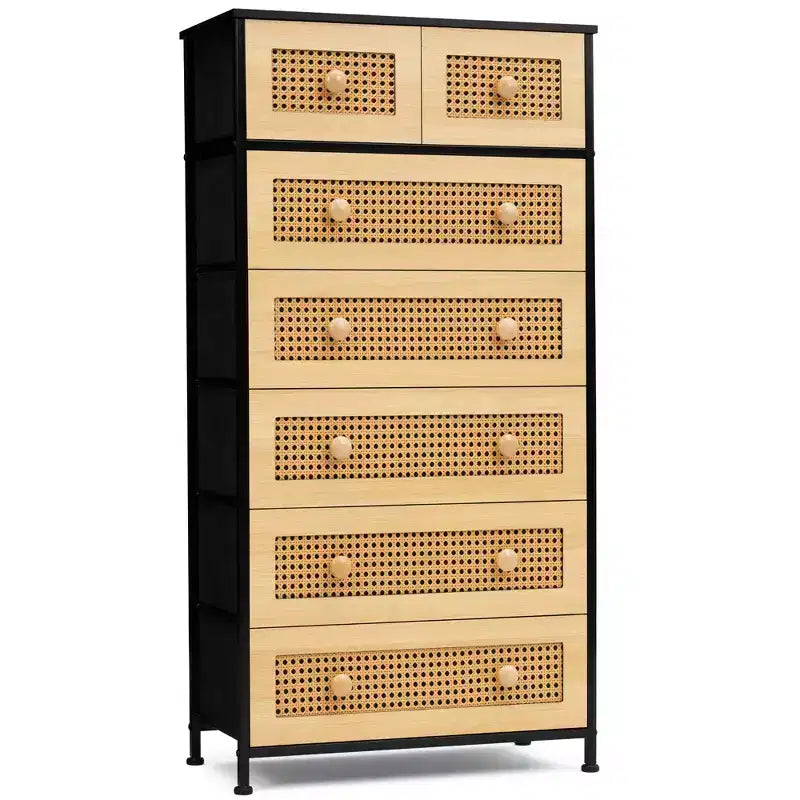 Crestlive Products 7 Drawers Vertical Dresser for Bedroom Storage Tower with Sturdy Steel Frame Wood Top Easy Pull Fabric Bins Handles