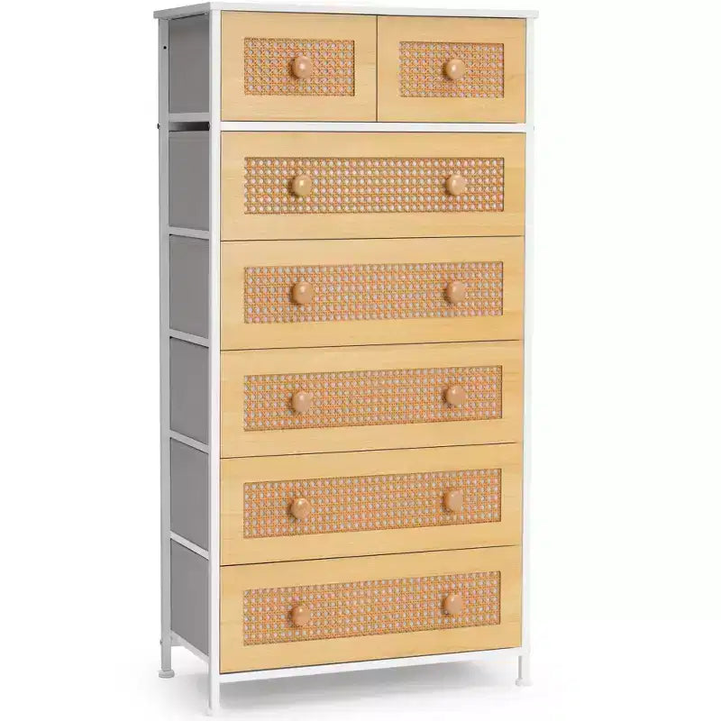 Crestlive Products 7 Drawers Vertical Dresser for Bedroom Storage Tower with Sturdy Steel Frame Wood Top Easy Pull Fabric Bins Handles