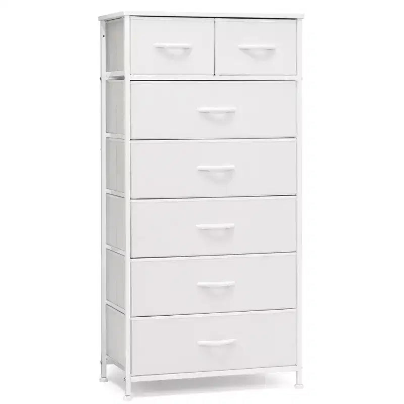 Crestlive Products 7 Drawers Vertical Dresser for Bedroom Storage Tower with Sturdy Steel Frame Wood Top Easy Pull Fabric Bins Handles