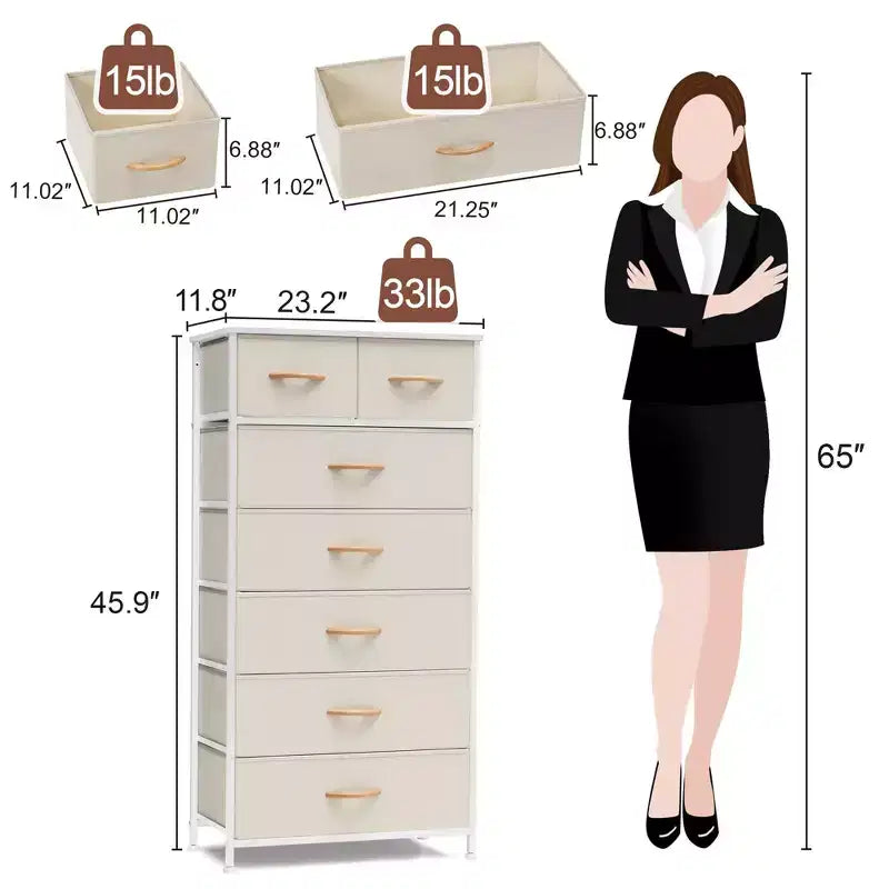 Crestlive Products 7 Drawers Vertical Dresser for Bedroom Storage Tower with Sturdy Steel Frame Wood Top Easy Pull Fabric Bins Handles