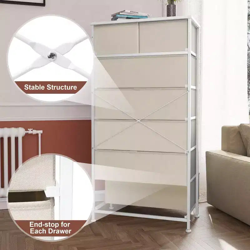 Crestlive Products 7 Drawers Vertical Dresser for Bedroom Storage Tower with Sturdy Steel Frame Wood Top Easy Pull Fabric Bins Handles