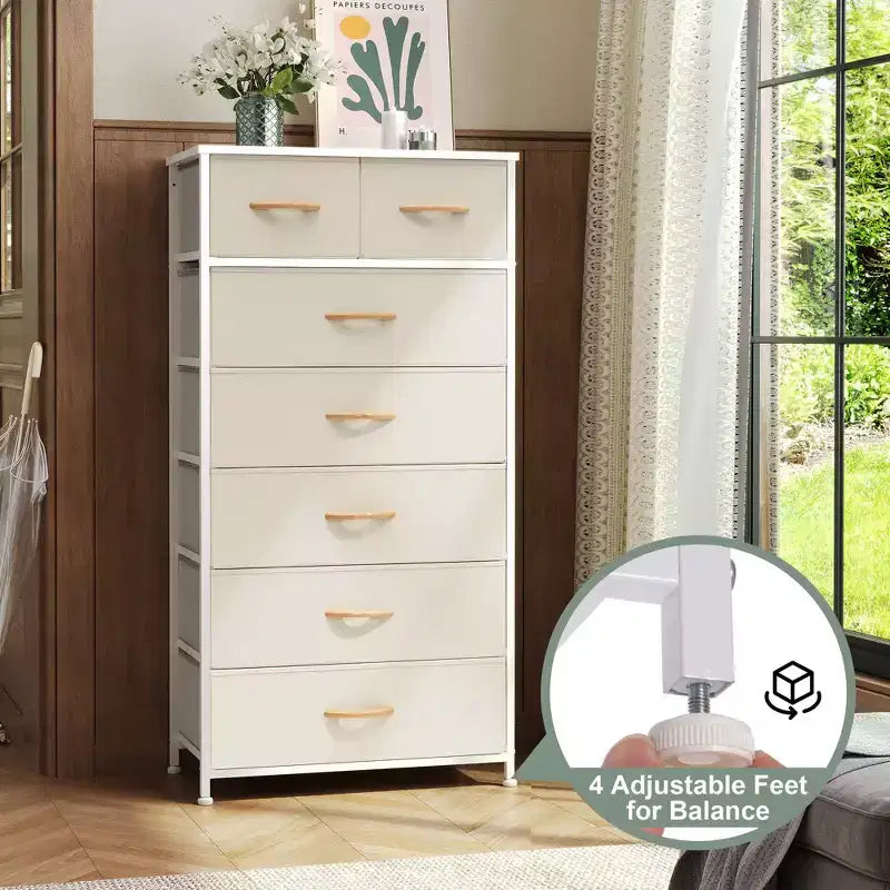 Crestlive Products 7 Drawers Vertical Dresser for Bedroom Storage Tower with Sturdy Steel Frame Wood Top Easy Pull Fabric Bins Handles