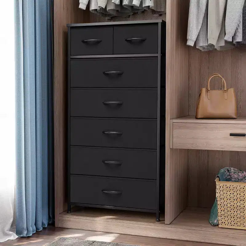 Crestlive Products 7 Drawers Vertical Dresser for Bedroom Storage Tower with Sturdy Steel Frame Wood Top Easy Pull Fabric Bins Handles