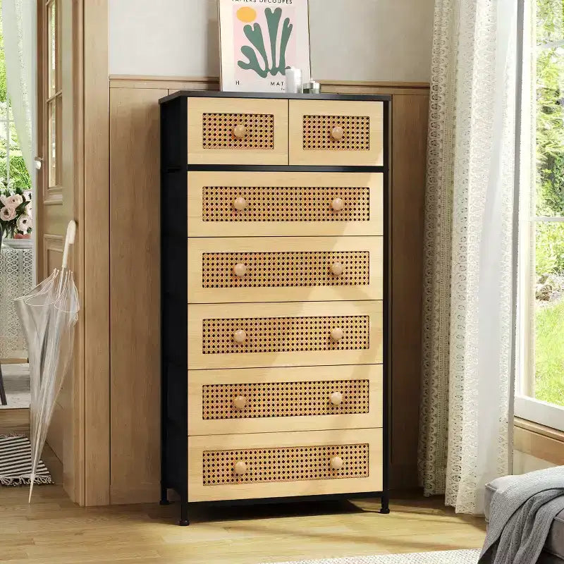 Crestlive Products 7 Drawers Vertical Dresser for Bedroom Storage Tower with Sturdy Steel Frame Wood Top Easy Pull Fabric Bins Handles