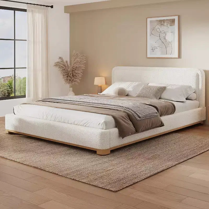 Christopher Knight Home Beau Modern Boucle Upholstered Platform Bed with Curved Headboard