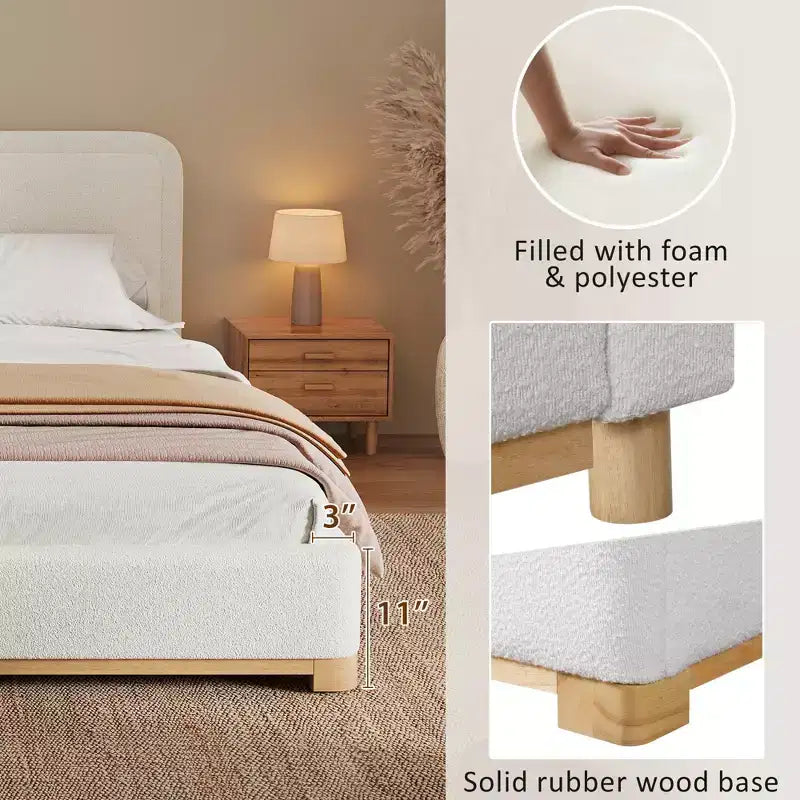 Christopher Knight Home Beau Modern Boucle Upholstered Platform Bed with Curved Headboard