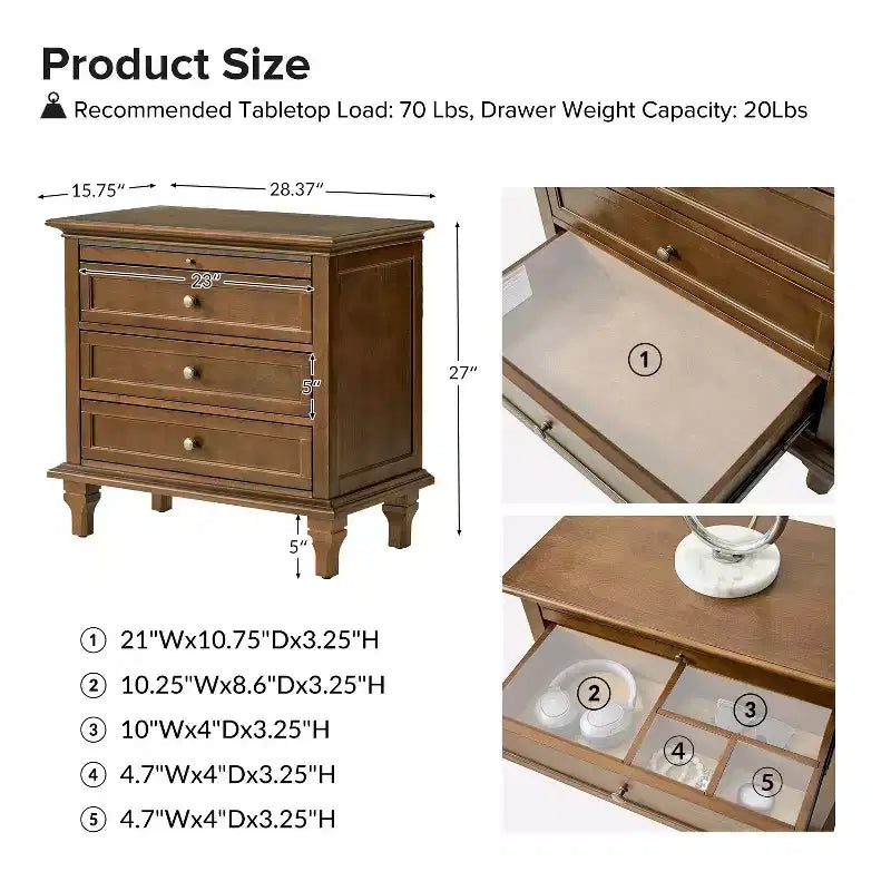 Giorgio 3 - Drawer end table with Built-In Outlets|HULALA HOME