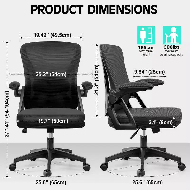 Ergonomic Home Computer Desk Chairs, Comfy Breathable Office Chair with Adjustable Lumbar Support Flip-up Armrests,