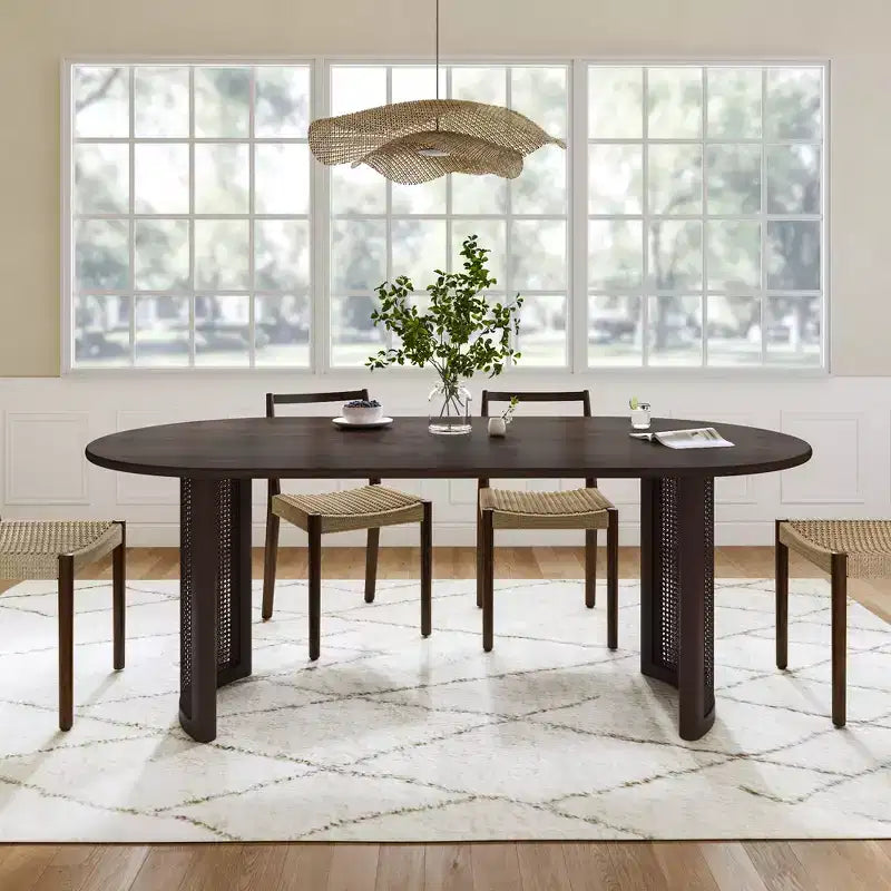 67 Dining Table with Rattan Base suit Kitchen Dining Room for 6 People