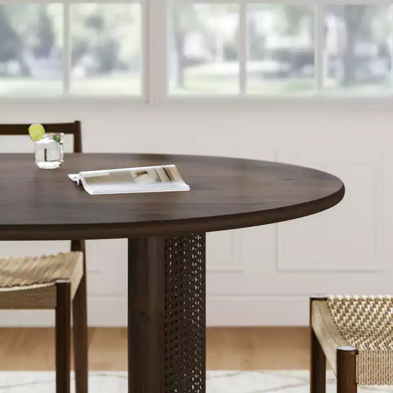 67 Dining Table with Rattan Base suit Kitchen Dining Room for 6 People