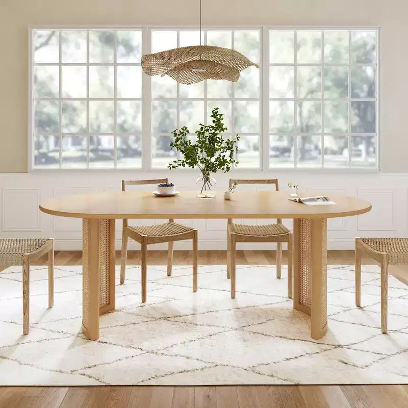 67 Dining Table with Rattan Base suit Kitchen Dining Room for 6 People