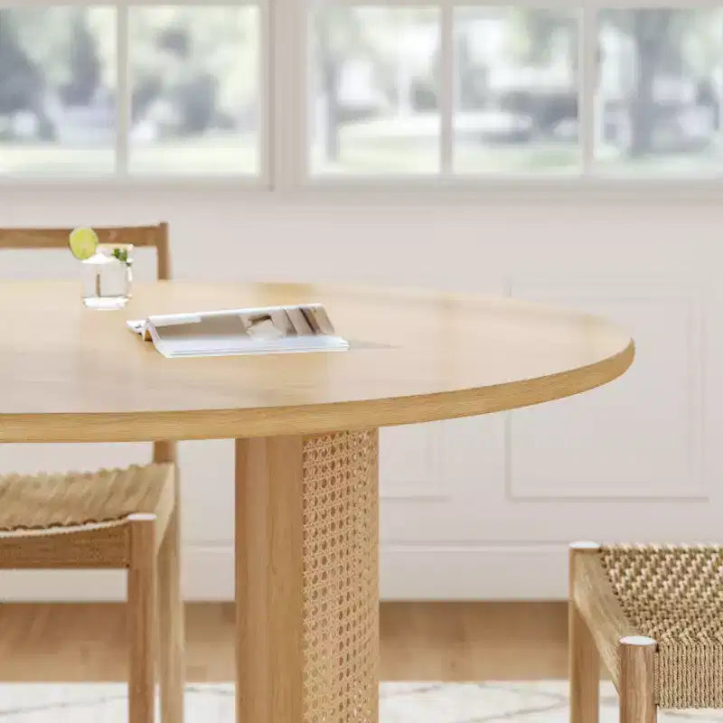 67 Dining Table with Rattan Base suit Kitchen Dining Room for 6 People