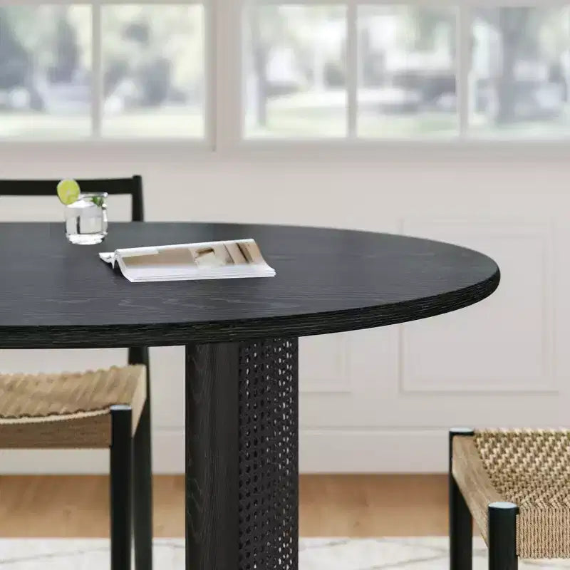 67 Dining Table with Rattan Base suit Kitchen Dining Room for 6 People
