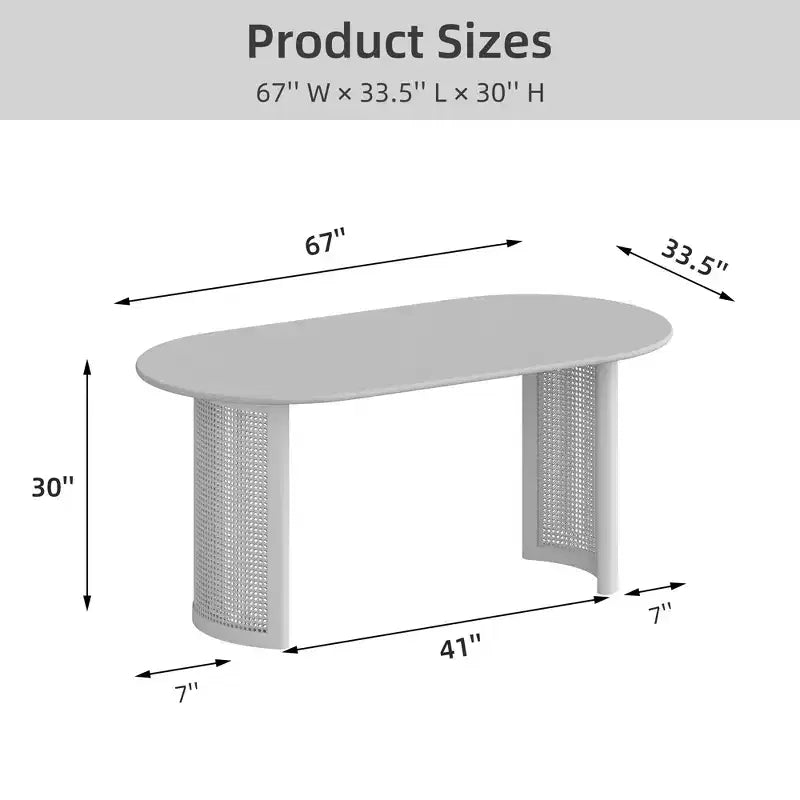 67 Dining Table with Rattan Base suit Kitchen Dining Room for 6 People