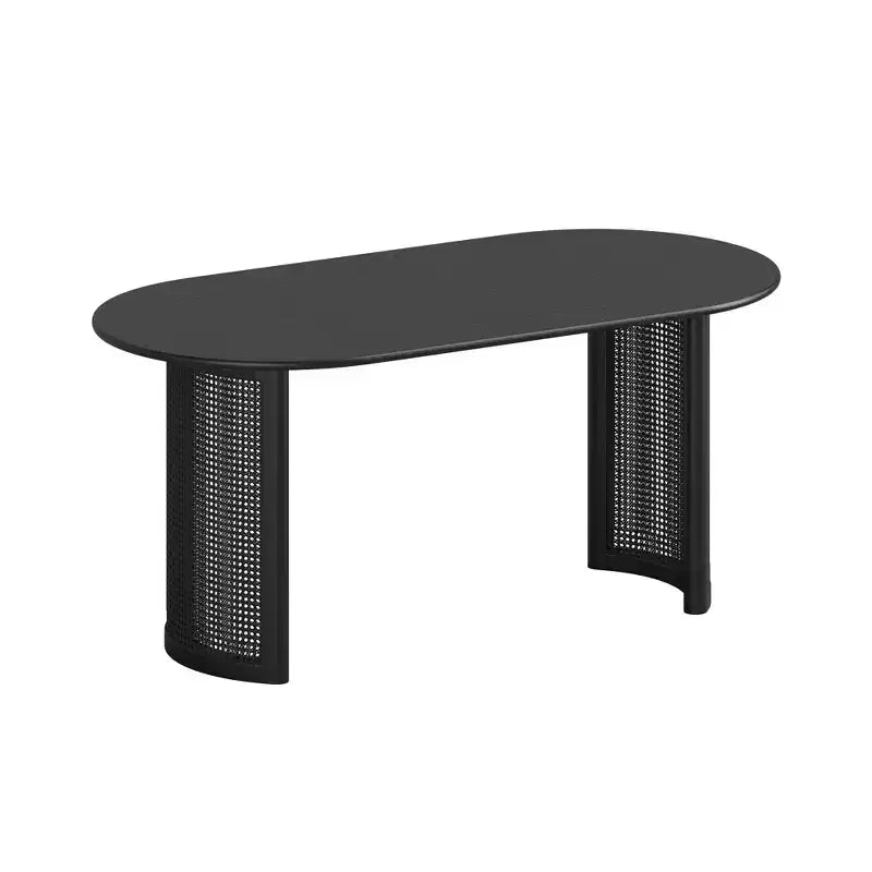 67 Dining Table with Rattan Base suit Kitchen Dining Room for 6 People