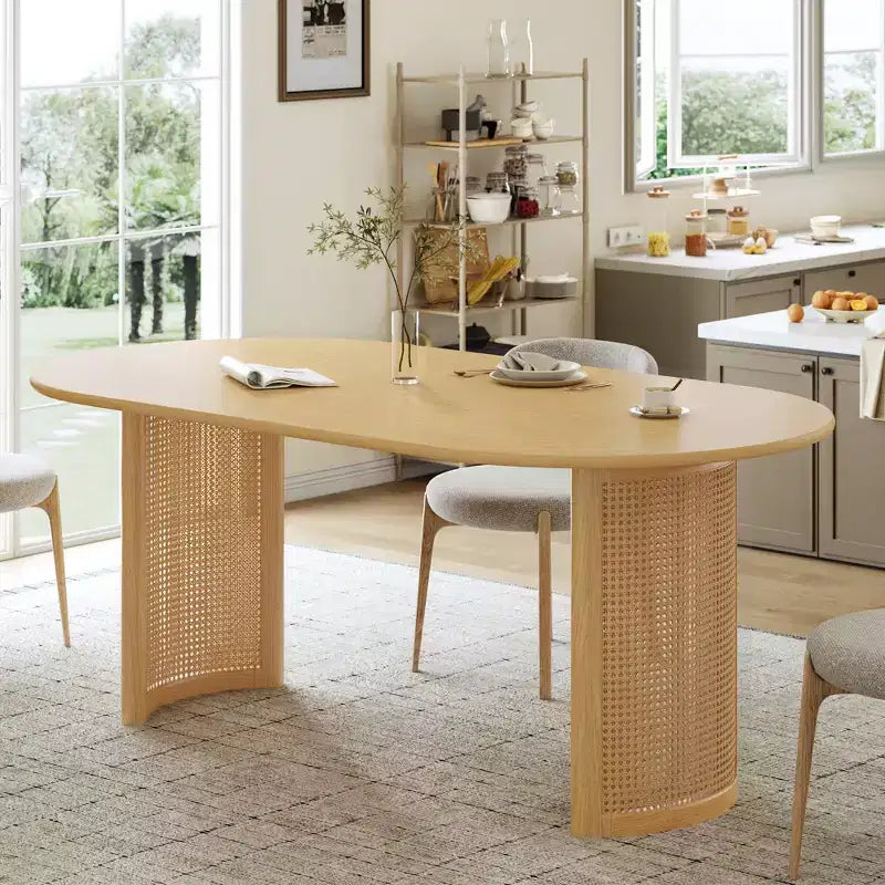 67 Dining Table with Rattan Base suit Kitchen Dining Room for 6 People