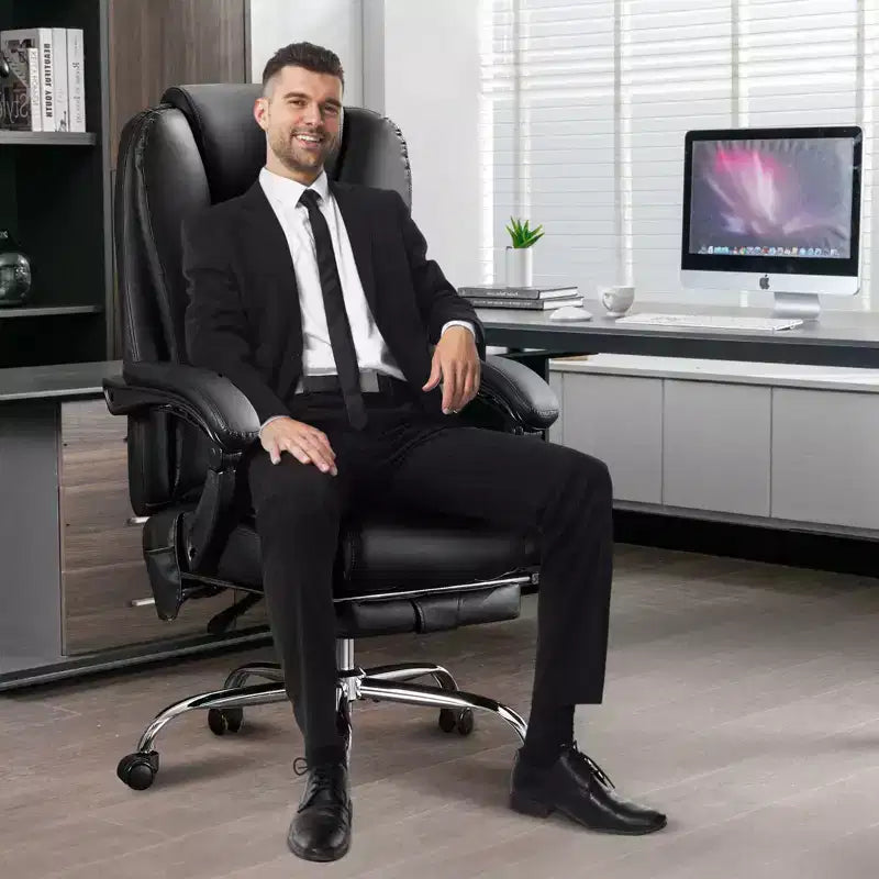 Okak Executive Message Chair with Heat and 6 Vibration Points, Computer Chair with Foot Rest and Padded Armrests, Desk Chair for Office, Study, Black
