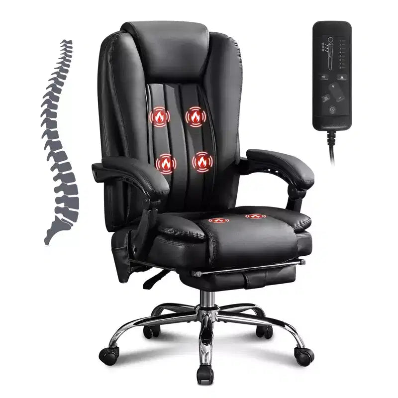 Okak Executive Message Chair with Heat and 6 Vibration Points, Computer Chair with Foot Rest and Padded Armrests, Desk Chair for Office, Study, Black