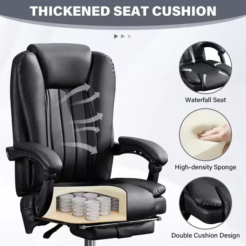 Okak Executive Message Chair with Heat and 6 Vibration Points, Computer Chair with Foot Rest and Padded Armrests, Desk Chair for Office, Study, Black