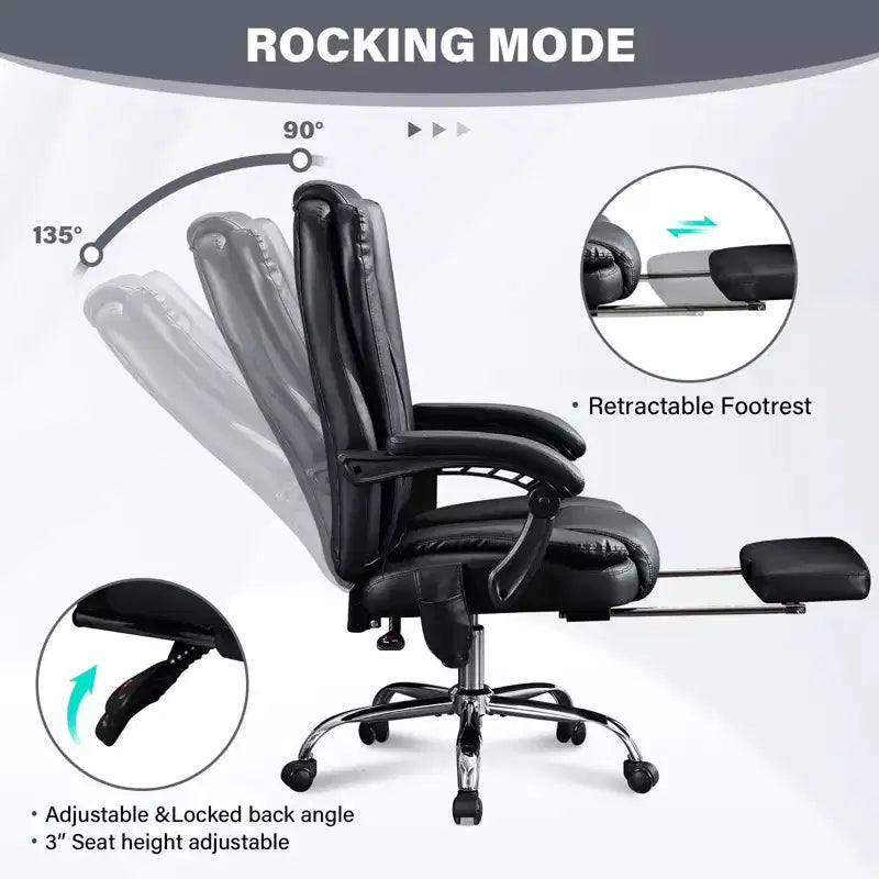 Okak Executive Message Chair with Heat and 6 Vibration Points, Computer Chair with Foot Rest and Padded Armrests, Desk Chair for Office, Study, Black