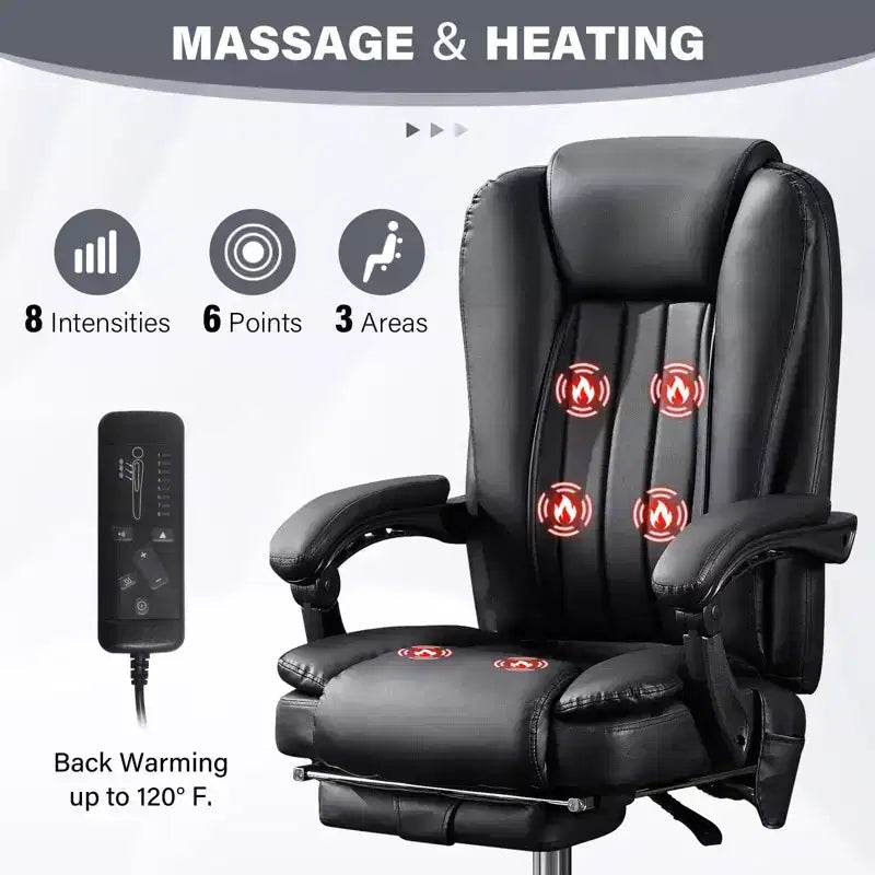 Okak Executive Message Chair with Heat and 6 Vibration Points, Computer Chair with Foot Rest and Padded Armrests, Desk Chair for Office, Study, Black