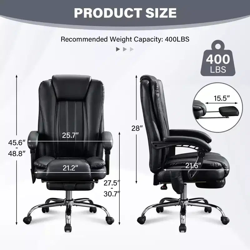 Okak Executive Message Chair with Heat and 6 Vibration Points, Computer Chair with Foot Rest and Padded Armrests, Desk Chair for Office, Study, Black