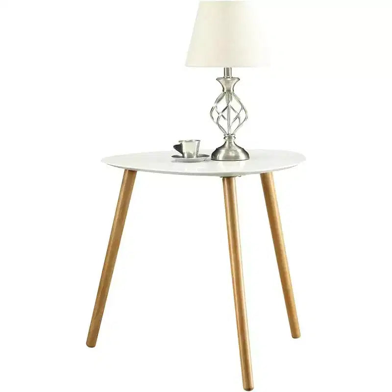 HomeStock Belmont End Table with Smooth White Piano Finish and Solid Wood Accents, Easy to Assemble Contemporary Side Table for Living Room