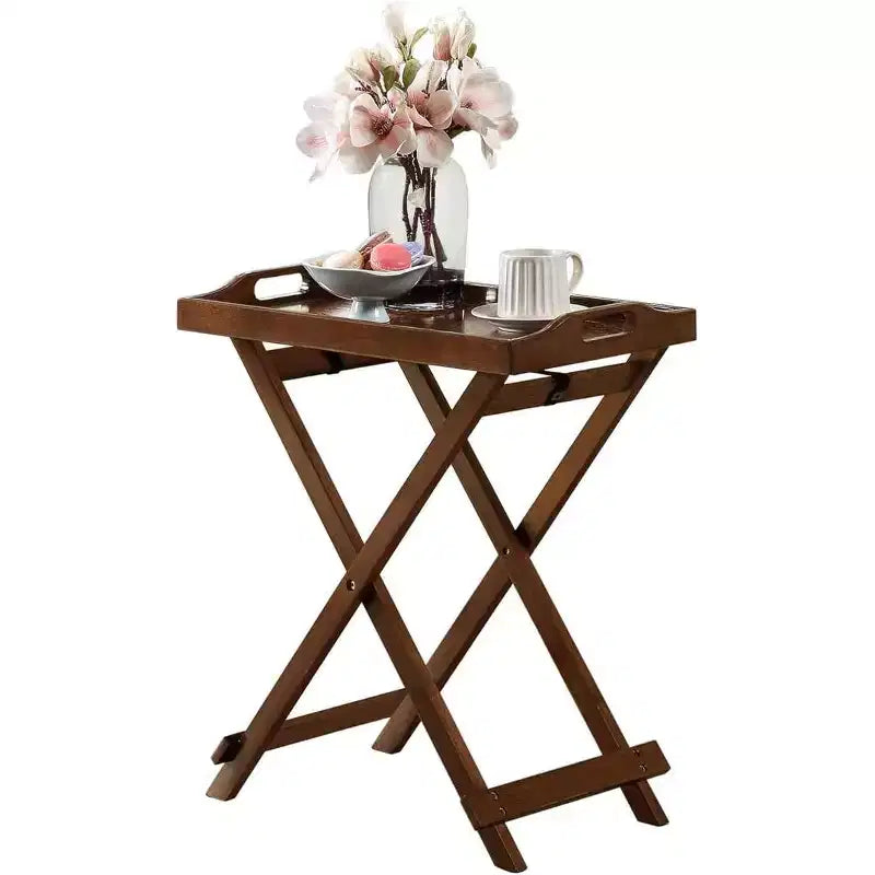 HomeStock Belmont End Table with Smooth White Piano Finish and Solid Wood Accents, Easy to Assemble Contemporary Side Table for Living Room