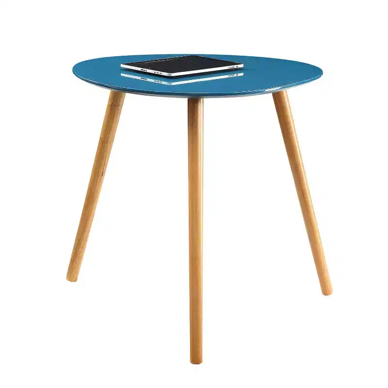 HomeStock Belmont End Table with Smooth White Piano Finish and Solid Wood Accents, Easy to Assemble Contemporary Side Table for Living Room
