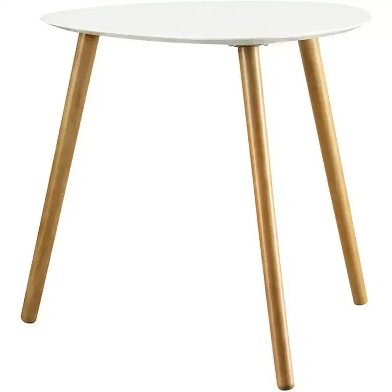 HomeStock Belmont End Table with Smooth White Piano Finish and Solid Wood Accents, Easy to Assemble Contemporary Side Table for Living Room