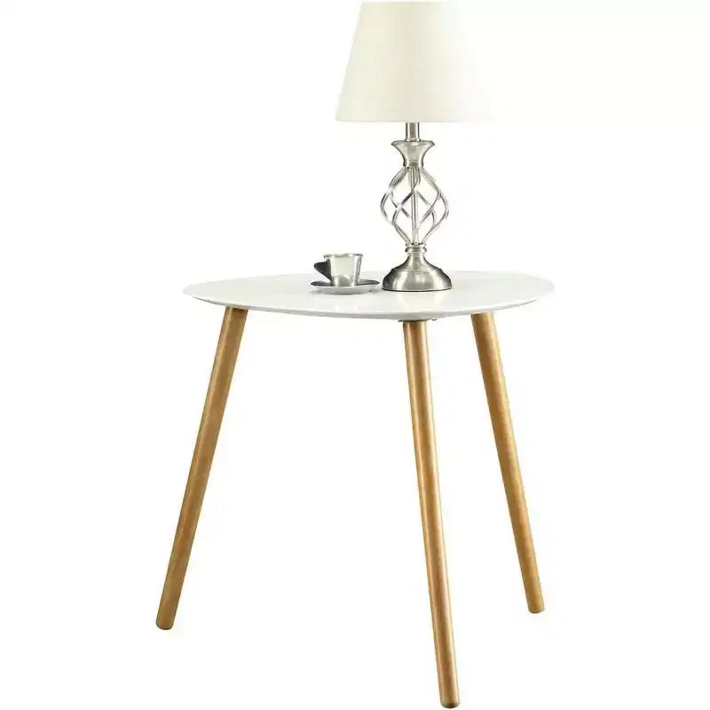 HomeStock Belmont End Table with Smooth White Piano Finish and Solid Wood Accents, Easy to Assemble Contemporary Side Table for Living Room