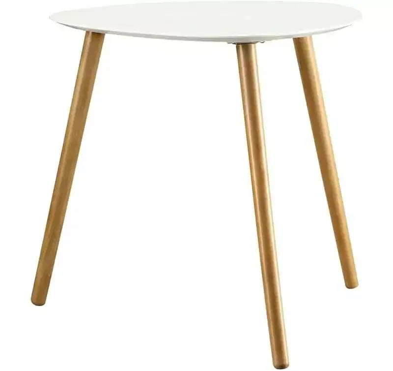 HomeStock Belmont End Table with Smooth White Piano Finish and Solid Wood Accents, Easy to Assemble Contemporary Side Table for Living Room