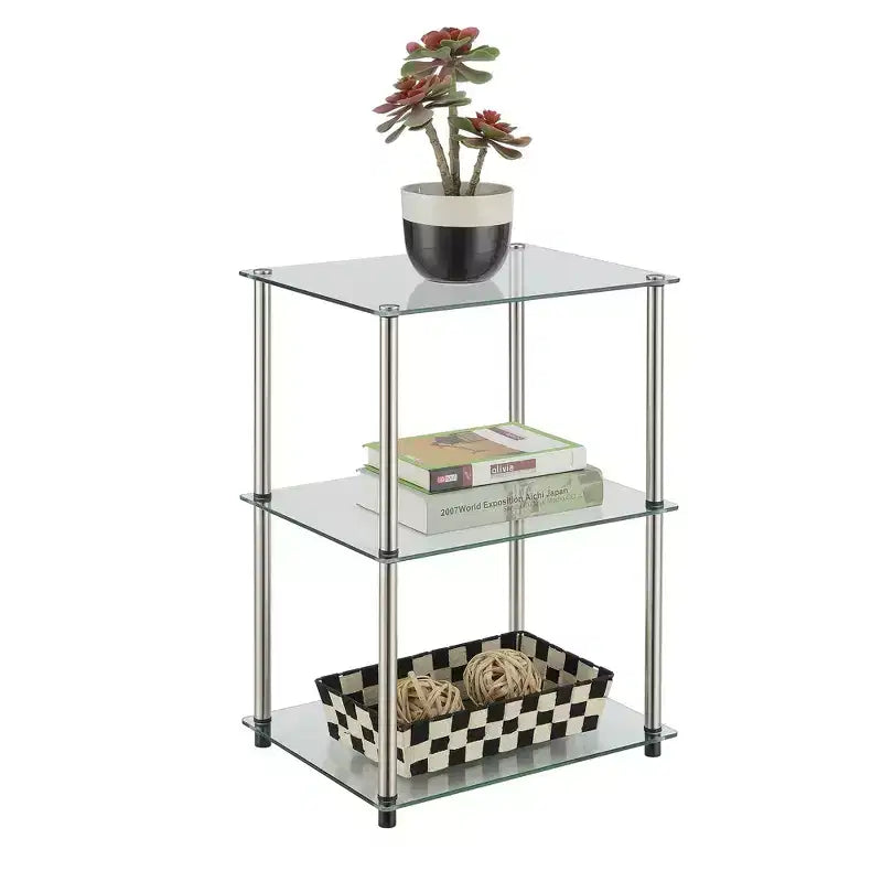 HomeStock Belmont Tall Glass 3 Tier End Table, Stylish Modern Accent Side Table with Multiple Glass Shelves for Any Living Space