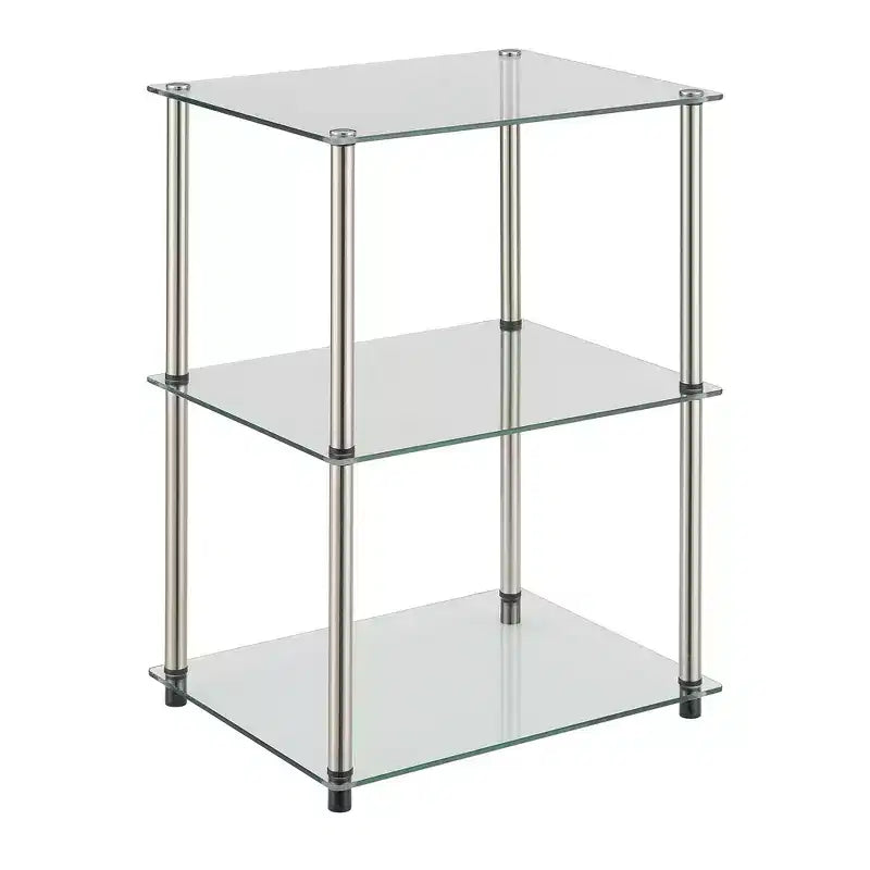 HomeStock Belmont Tall Glass 3 Tier End Table, Stylish Modern Accent Side Table with Multiple Glass Shelves for Any Living Space
