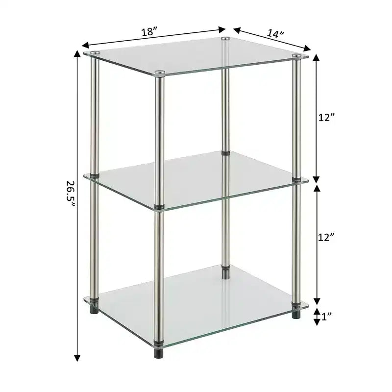 HomeStock Belmont Tall Glass 3 Tier End Table, Stylish Modern Accent Side Table with Multiple Glass Shelves for Any Living Space