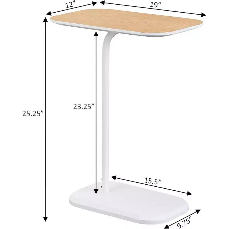 HomeStock Belmont Light Oak C Shaped End Table with Woodgrain Veneer Finish, Slide Under Sofa or Bed, Modern Accent Side Table with Metal Base