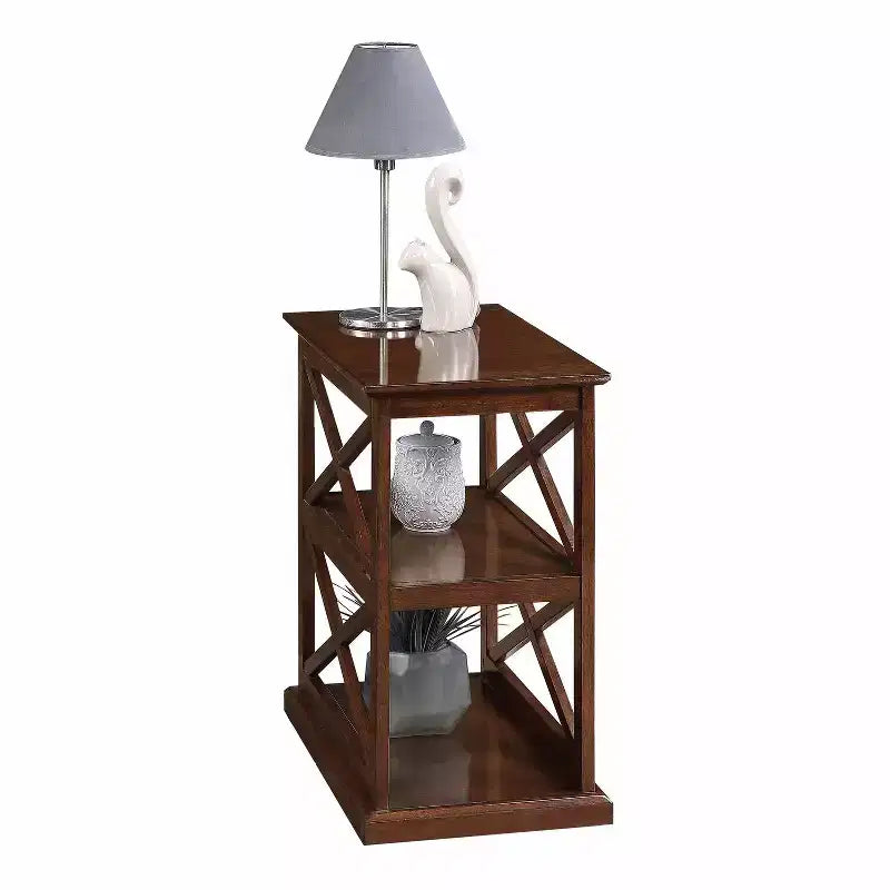 HomeStock Belmont Chairside End Table with Shelves Modern Farmhouse Three-Tier Storage Solid Wood with Beveled Edges for Living Spaces