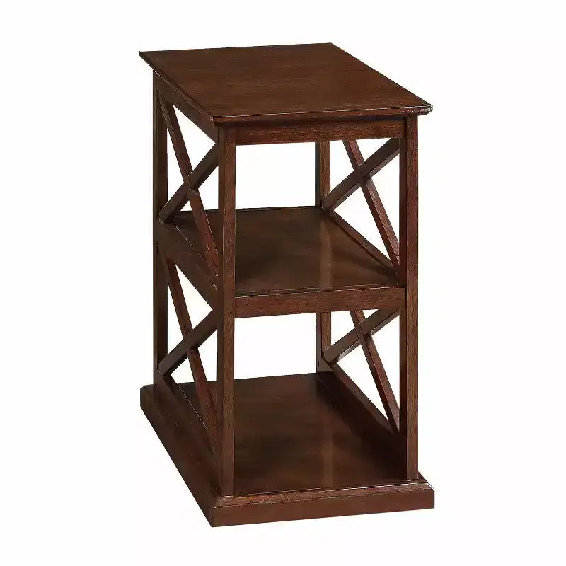 HomeStock Belmont Chairside End Table with Shelves Modern Farmhouse Three-Tier Storage Solid Wood with Beveled Edges for Living Spaces