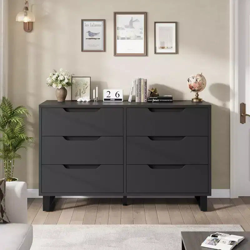 Freestanding Vertical Drawer Cabinet with Storage, 6 Dresser for Bedroom Wooden Closet Storage Chest for Bedroom