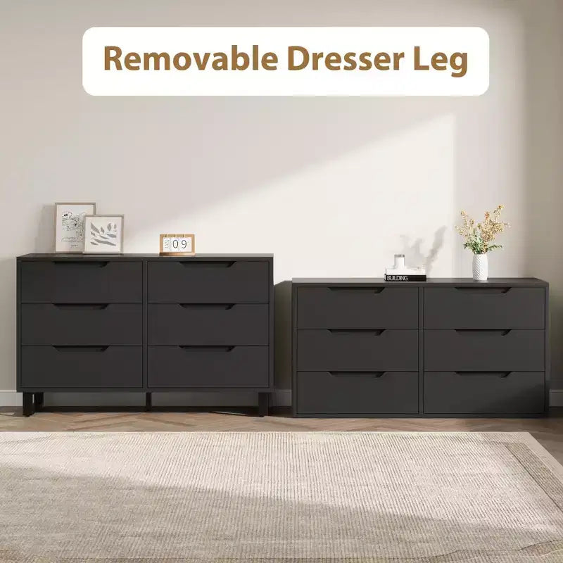 Freestanding Vertical Drawer Cabinet with Storage, 6 Dresser for Bedroom Wooden Closet Storage Chest for Bedroom