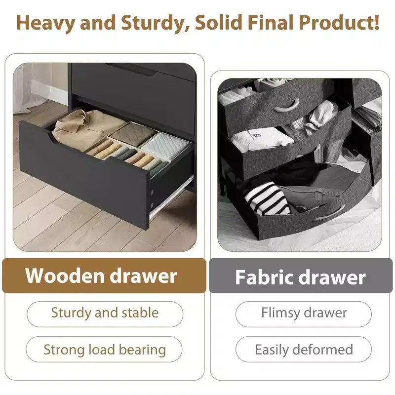 Freestanding Vertical Drawer Cabinet with Storage, 6 Dresser for Bedroom Wooden Closet Storage Chest for Bedroom